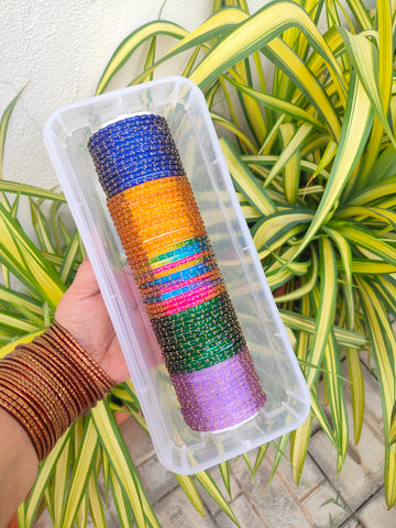 2.2 Size-5 Dozen Raindrop Glass Bangles Combo With Box