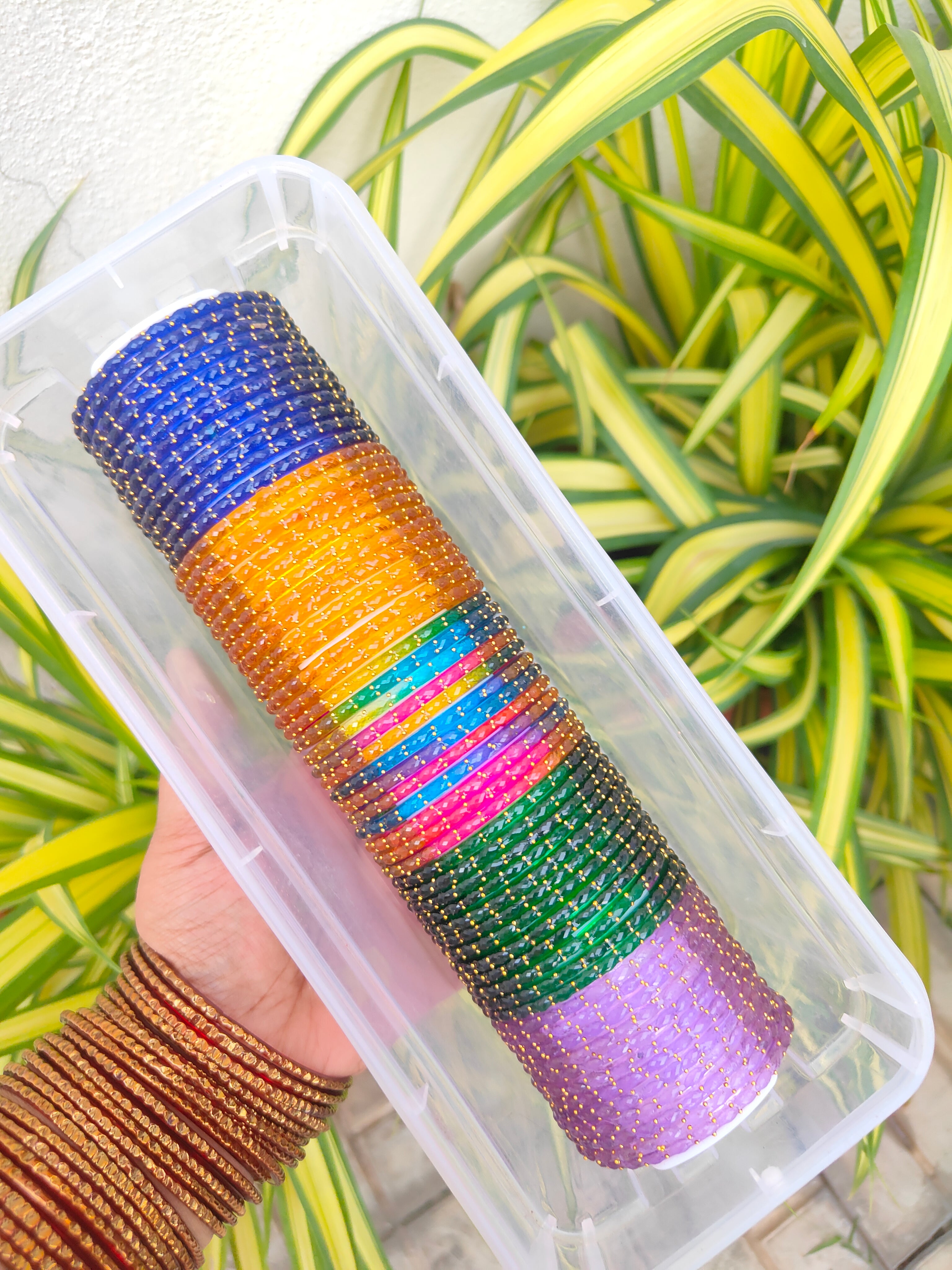 2.2 Size-5 Dozen Raindrop Glass Bangles Combo With Box