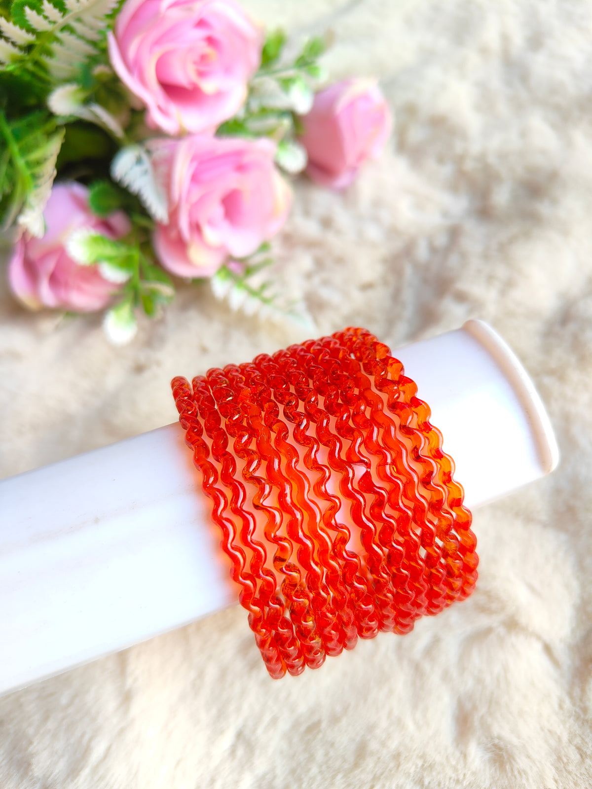 Maggi Glass Bangles-Orange Colour