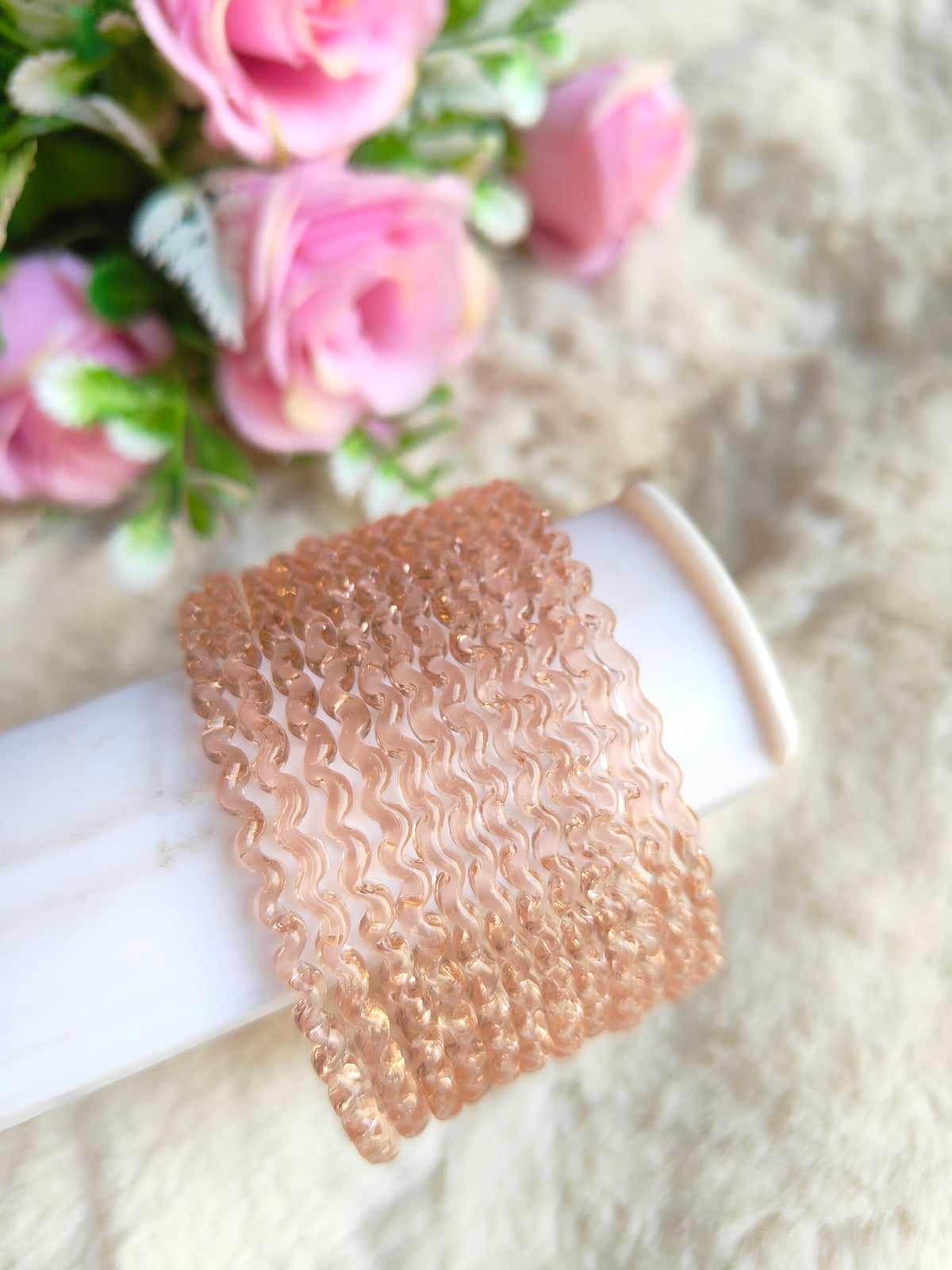 Maggi Glass Bangles-Peach Colour