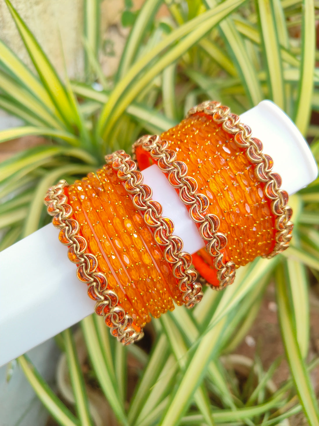 Orange Moon Silkthread Set With Glass Bangles
