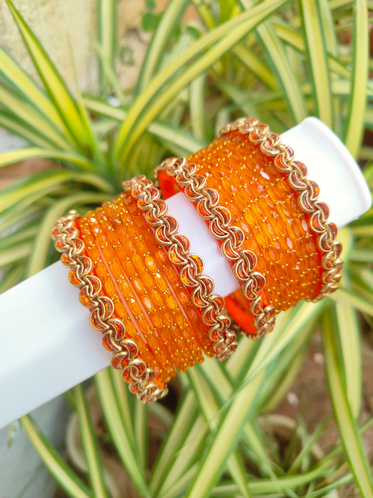 Orange Moon Silkthread Set With Glass Bangles