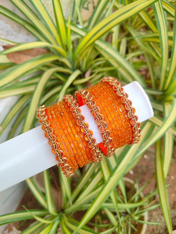Orange Moon Silkthread Set With Glass Bangles