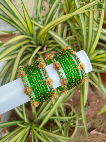 Ganesha Light Green Silkthread Set With Glass Bangles