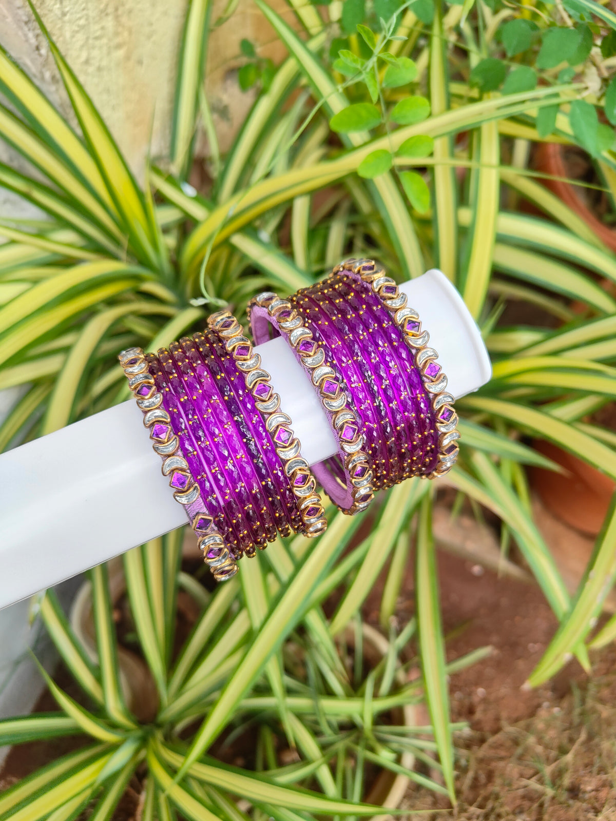 Purple Moon Silkthread Set With Glass Bangles