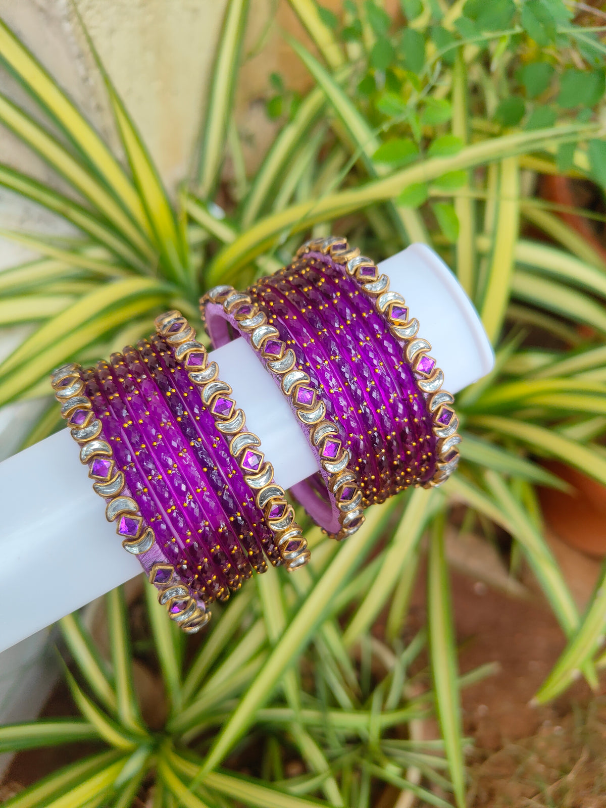 Purple Moon Silkthread Set With Glass Bangles