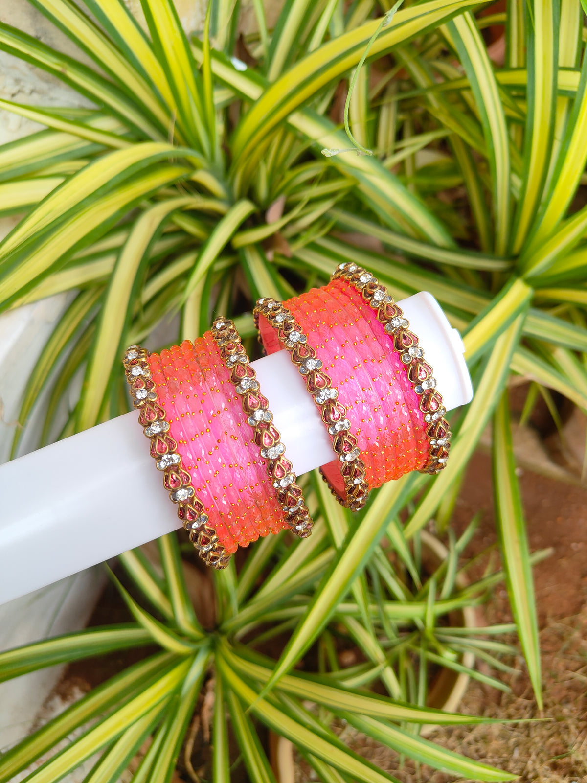 3D Baby Pink Lotus Silkthread Set With Glass Bangles