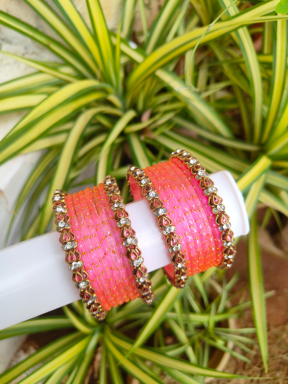 3D Baby Pink Lotus Silkthread Set With Glass Bangles