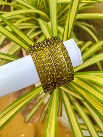 2.10 Size-Raindrop Glass Bangles-Olive Green Colour