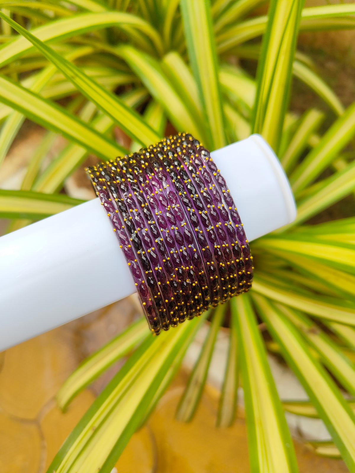 2.10 Size-Raindrop Glass Bangles-Dark Purple Colour