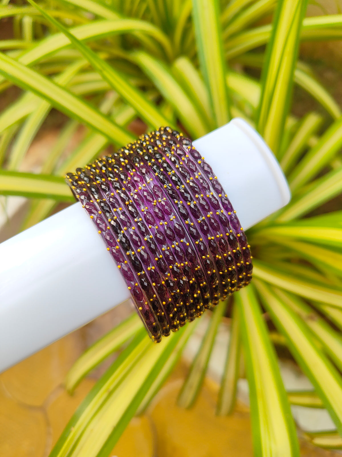 2.10 Size-Raindrop Glass Bangles-Dark Purple Colour