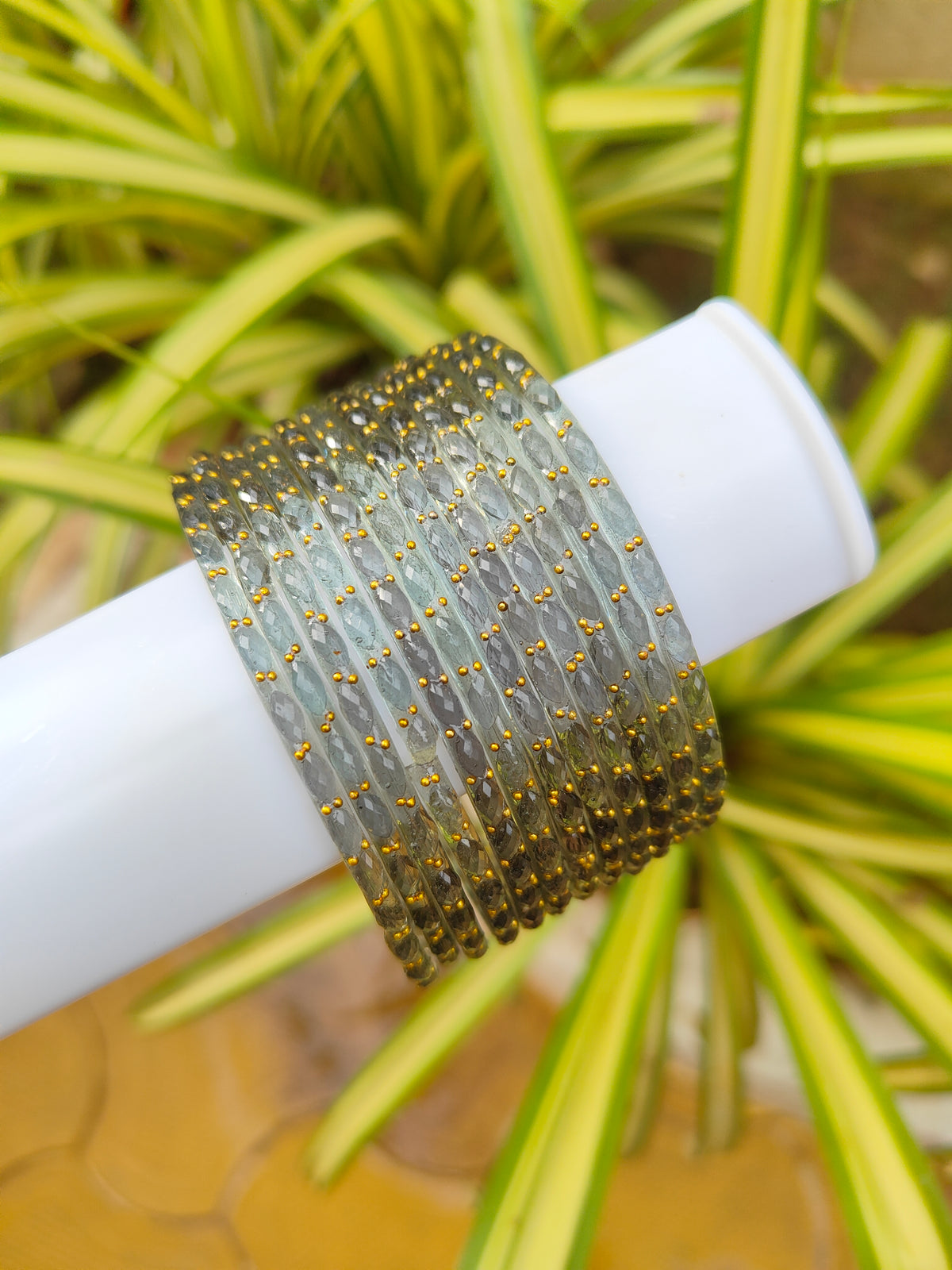 2.10 Size-Raindrop Glass Bangles-Grey Colour