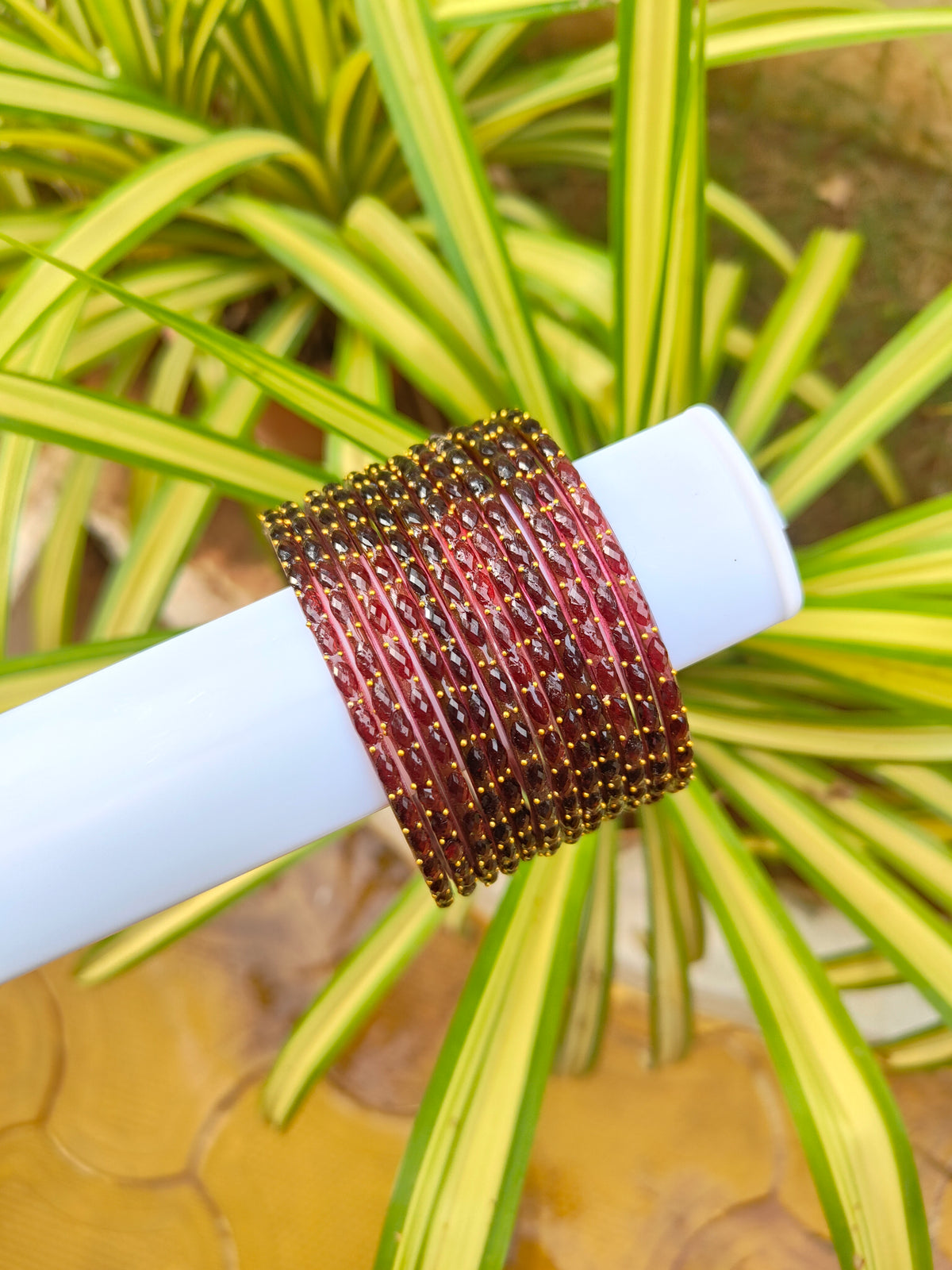 2.10 Size-Raindrop Glass Bangles-Maroon Colour