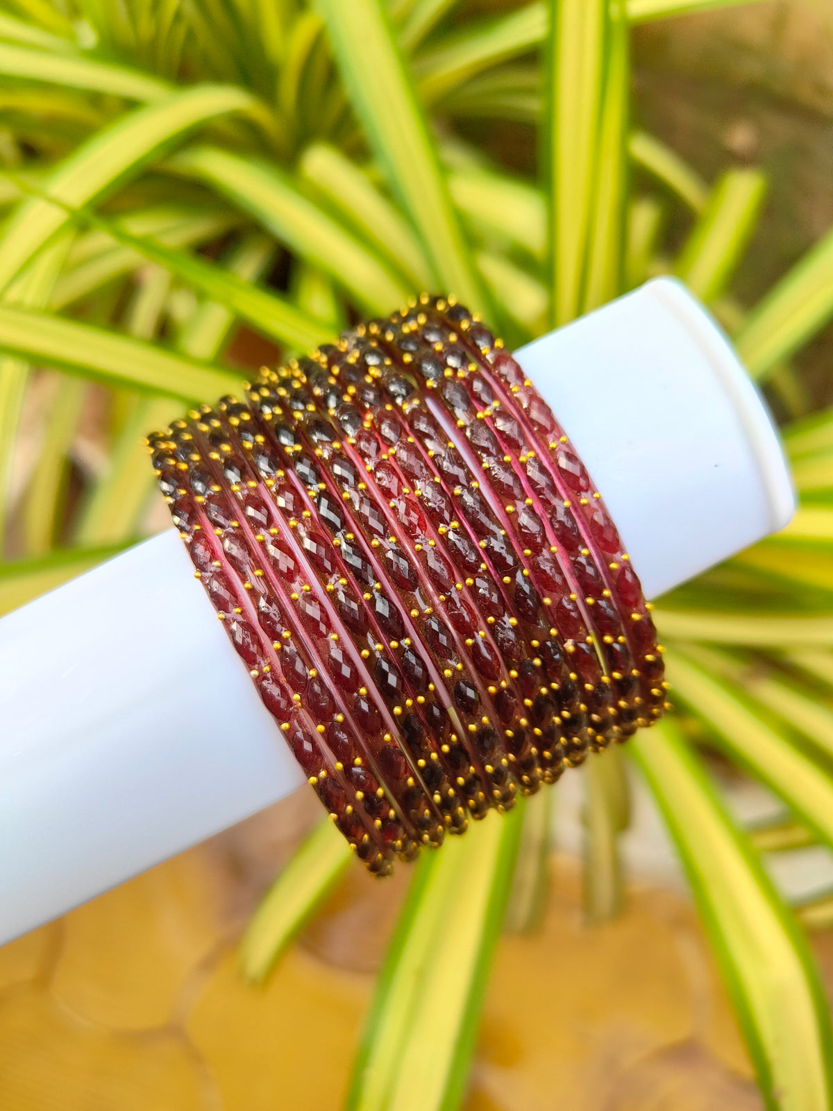2.10 Size-Raindrop Glass Bangles-Maroon Colour