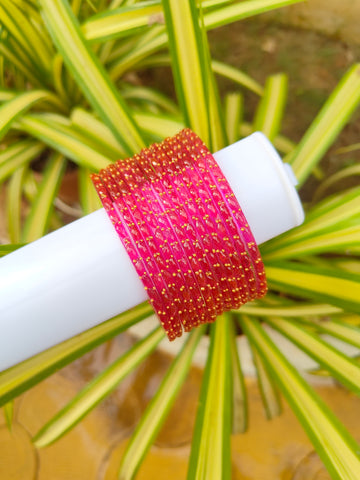 2.10 Size-Raindrop Glass Bangles-Rani Pink Colour
