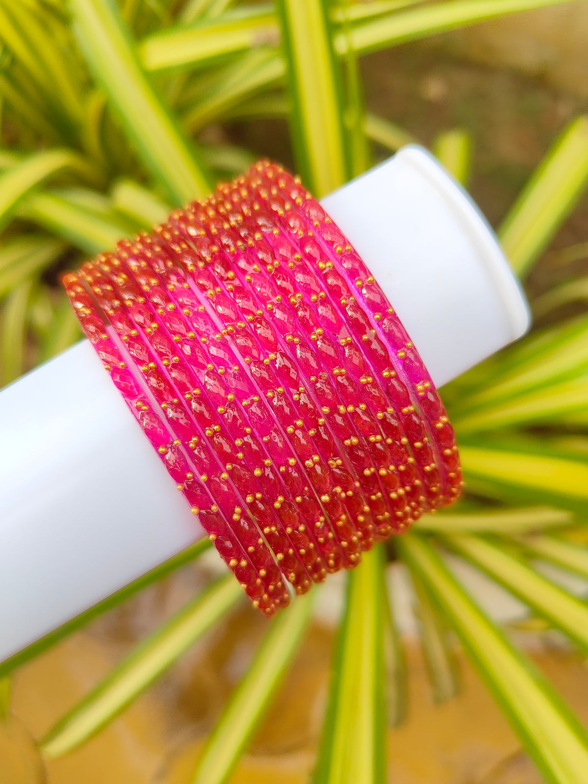 2.10 Size-Raindrop Glass Bangles-Rani Pink Colour