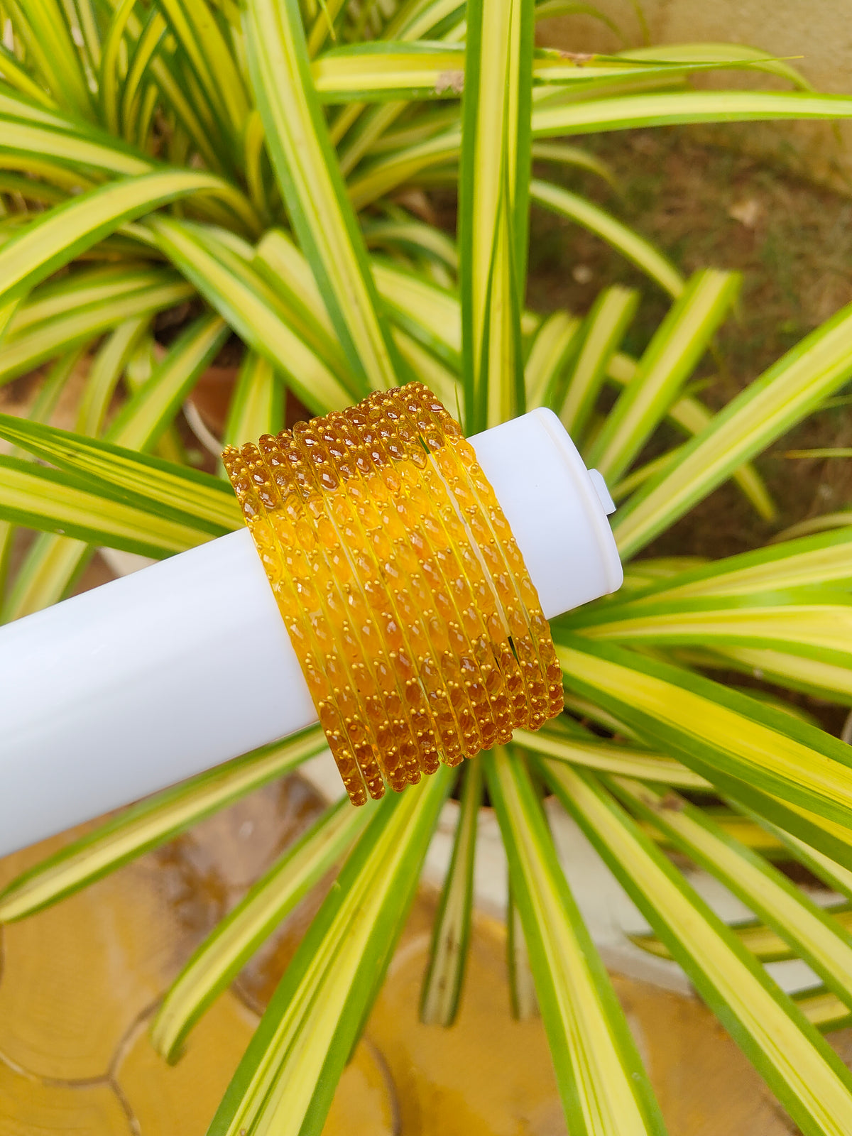 2.10 Size-Raindrop Glass Bangles-Yellow Colour