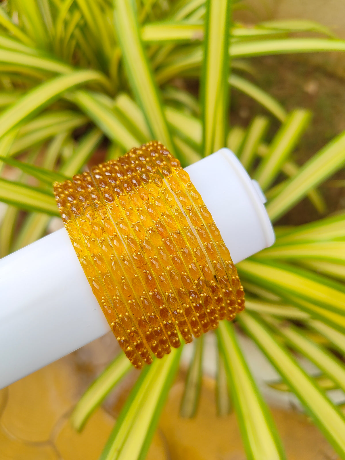 2.10 Size-Raindrop Glass Bangles-Yellow Colour