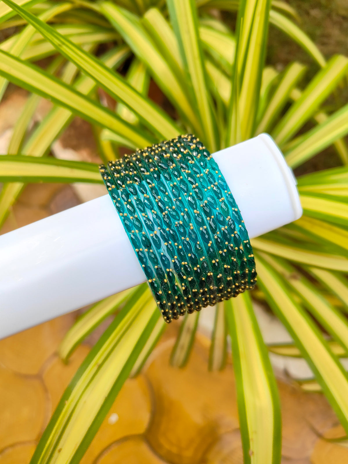 2.10 Size-Raindrop Glass Bangles-Peacock Blue Colour