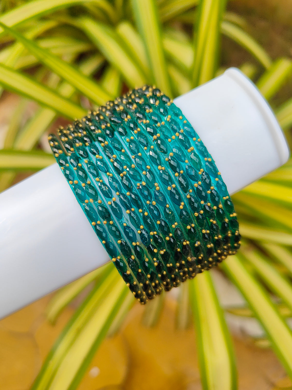 2.10 Size-Raindrop Glass Bangles-Peacock Blue Colour