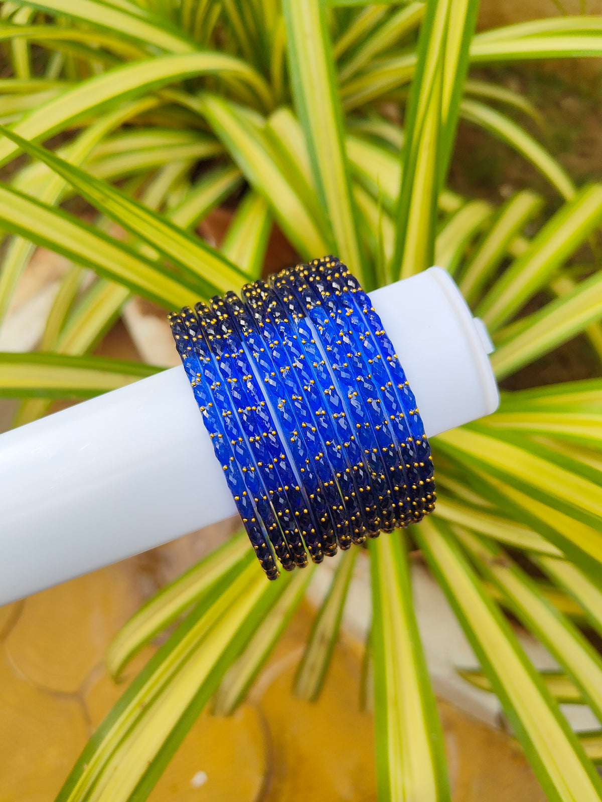 2.10 Size-Raindrop Glass Bangles-Navy Blue Colour