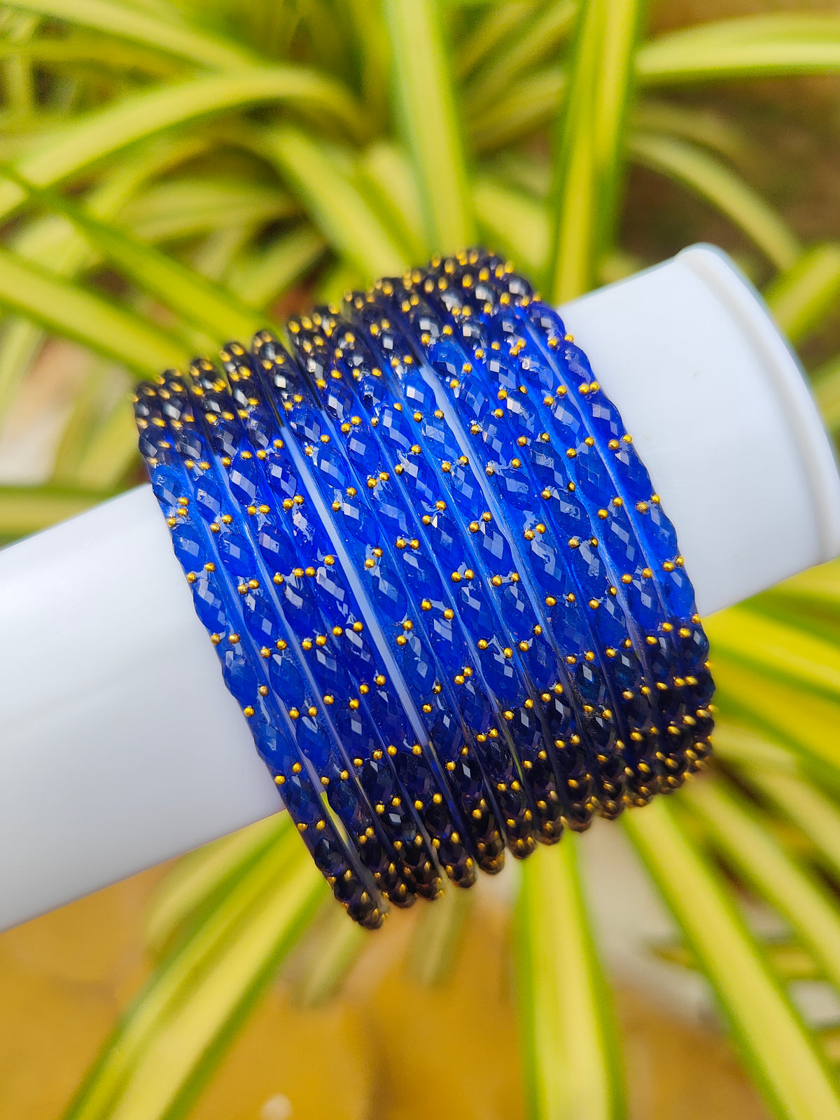 2.10 Size-Raindrop Glass Bangles-Navy Blue Colour