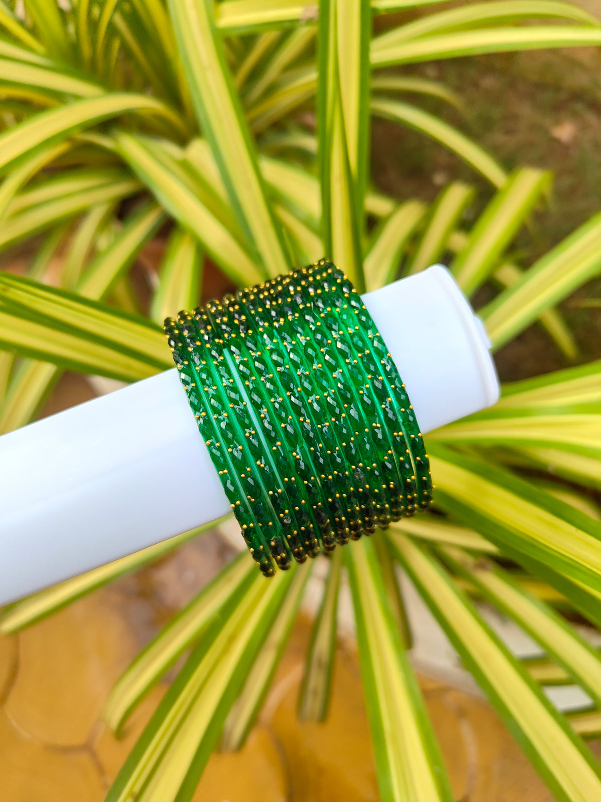 2.10 Size-Raindrop Glass Bangles-Dark Green Colour