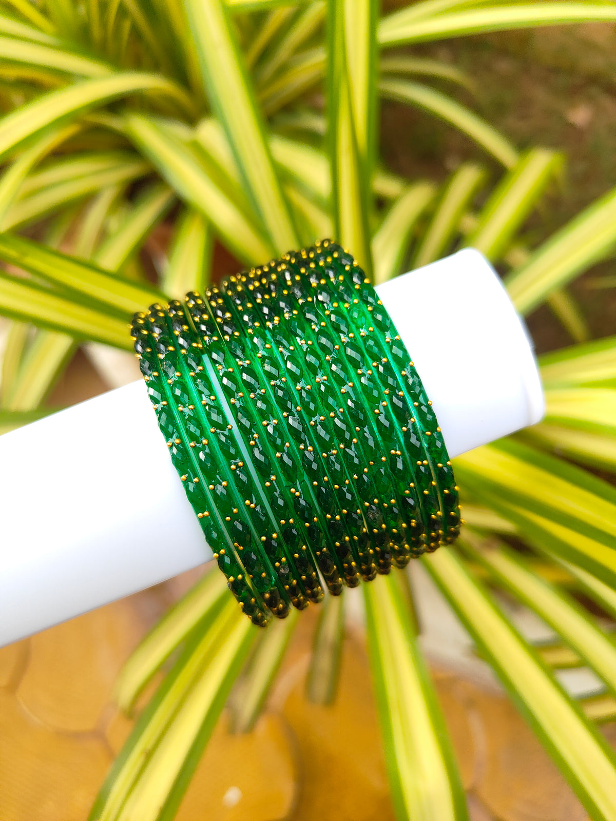 2.10 Size-Raindrop Glass Bangles-Dark Green Colour