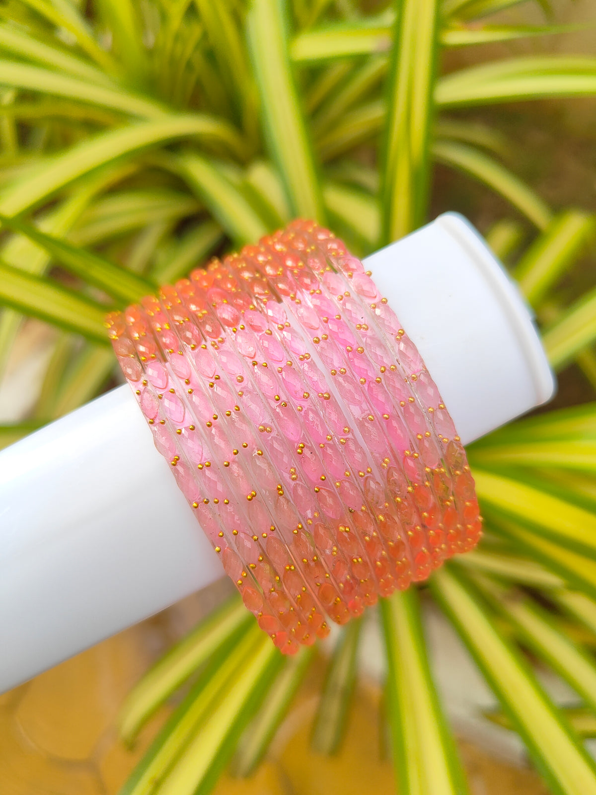 2.10 Size-Raindrop Glass Bangles-Baby Pink Colour