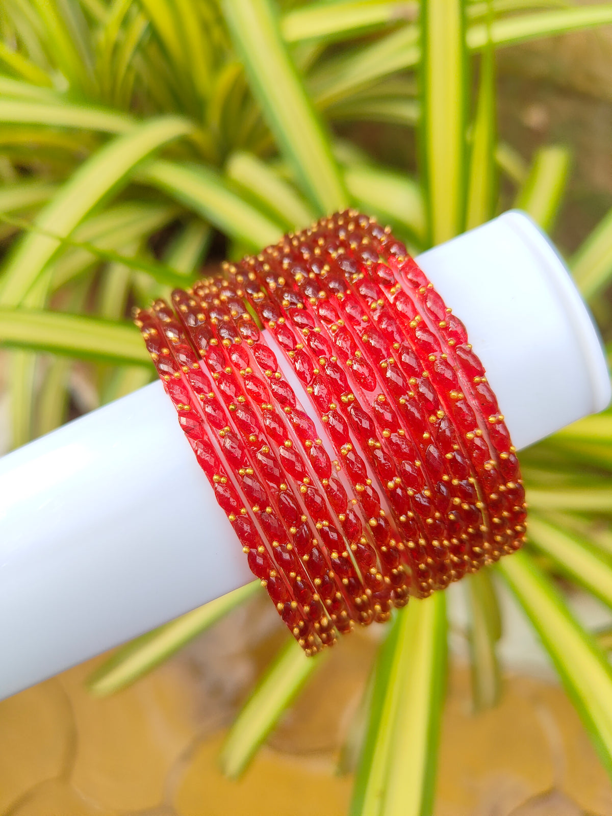 2.10 Size-Raindrop Glass Bangles-Red Colour
