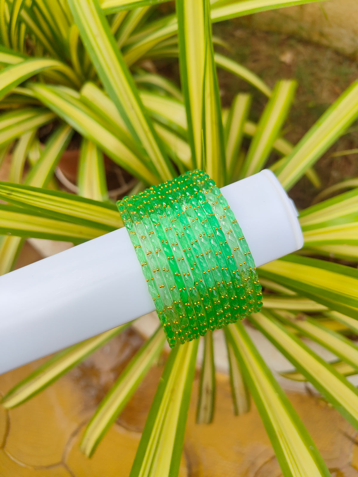 2.10 Size-Raindrop Glass Bangles-Pastel Green Colour