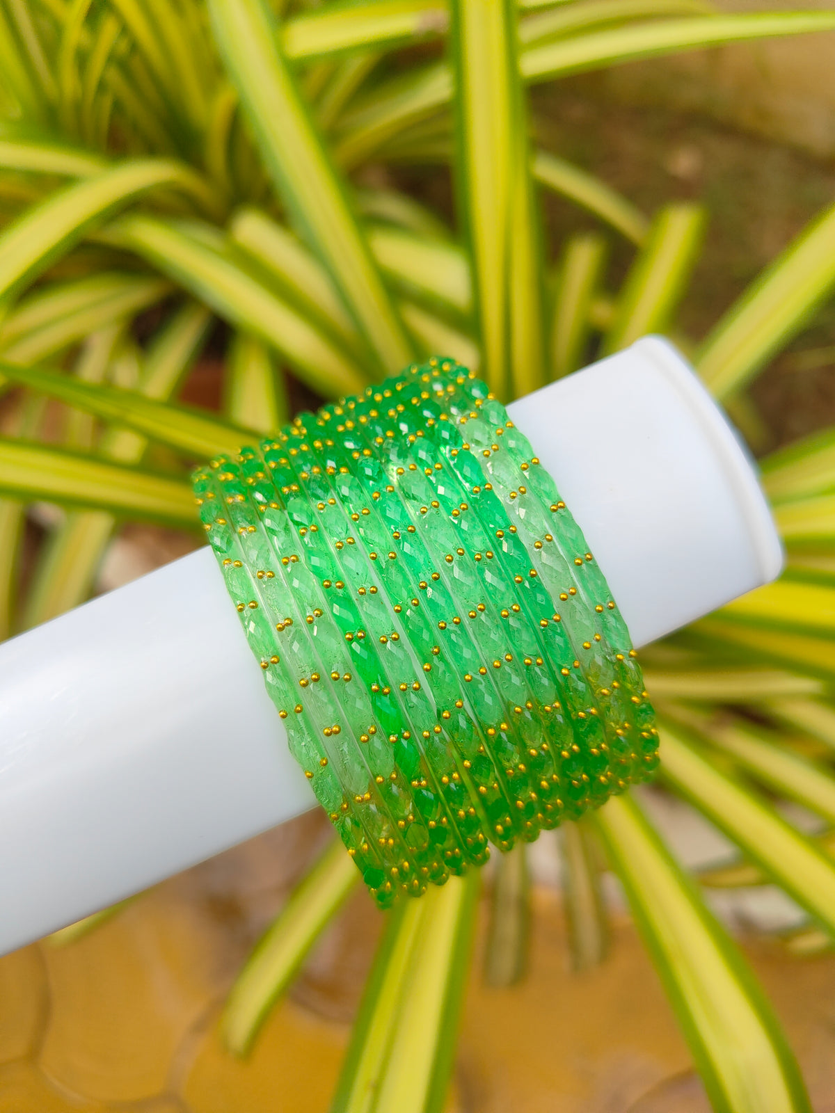 2.10 Size-Raindrop Glass Bangles-Pastel Green Colour