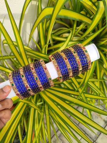Aishwarya Lakshmi Metal Mix-Navy Blue Raindrop Glass Bangles