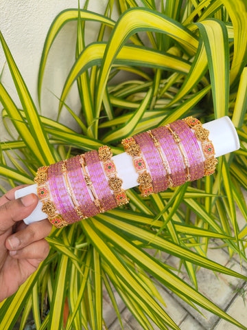 Vaibhavalakshmi Metal Mix – Lavender Raindrop Glass Bangles