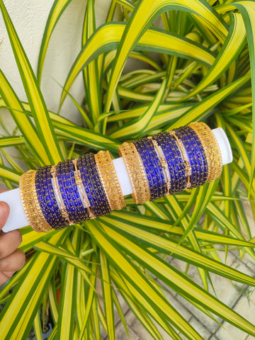 Swarnalakshmi Metal Mix -Royal Blue Raindrop Glass Bangles