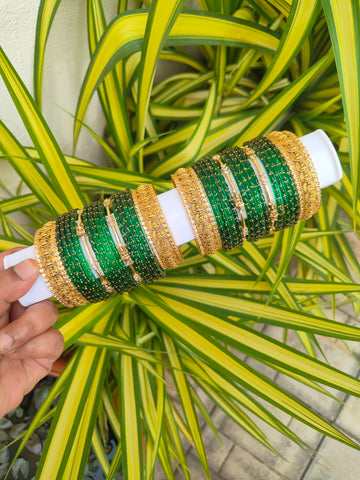Swarnalakshmi Metal Mix - Green Raindrop Glass Bangles