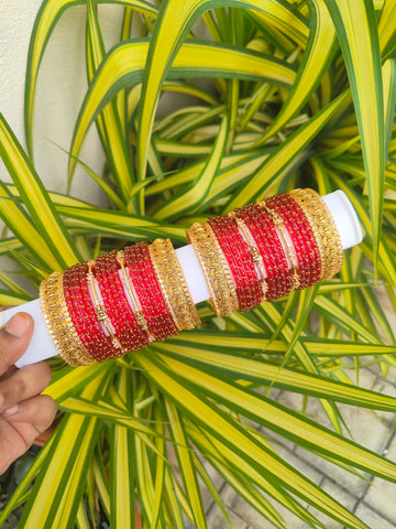 Swarnalakshmi Metal Mix - Red Raindrop Glass Bangles