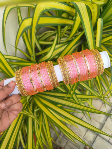 Swarnalakshmi Metal Mix - Baby Pink Raindrop Glass Bangles