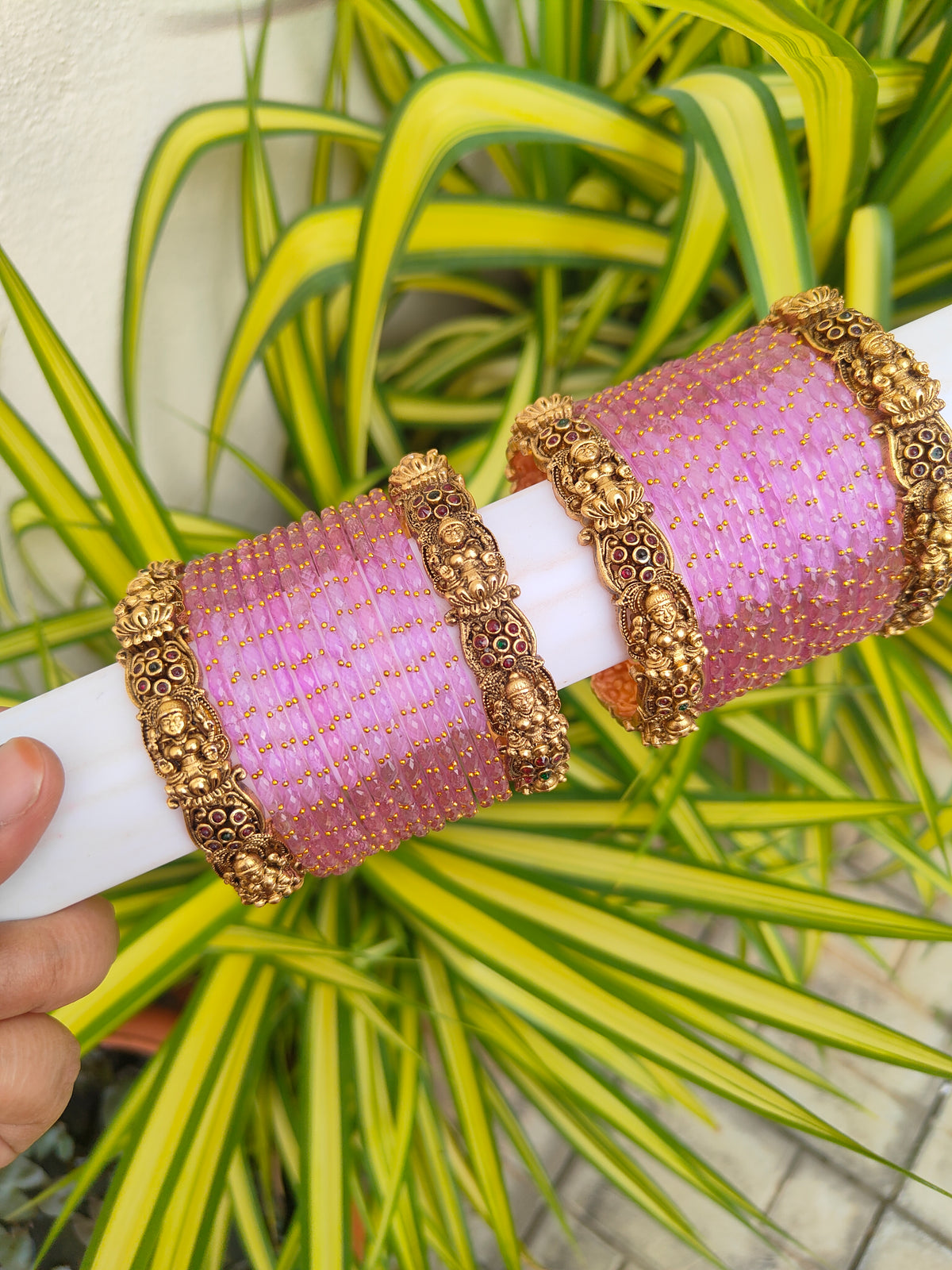 Lakshmi Aadhya Metal Mix-Lavender Raindrop Glass Bangles