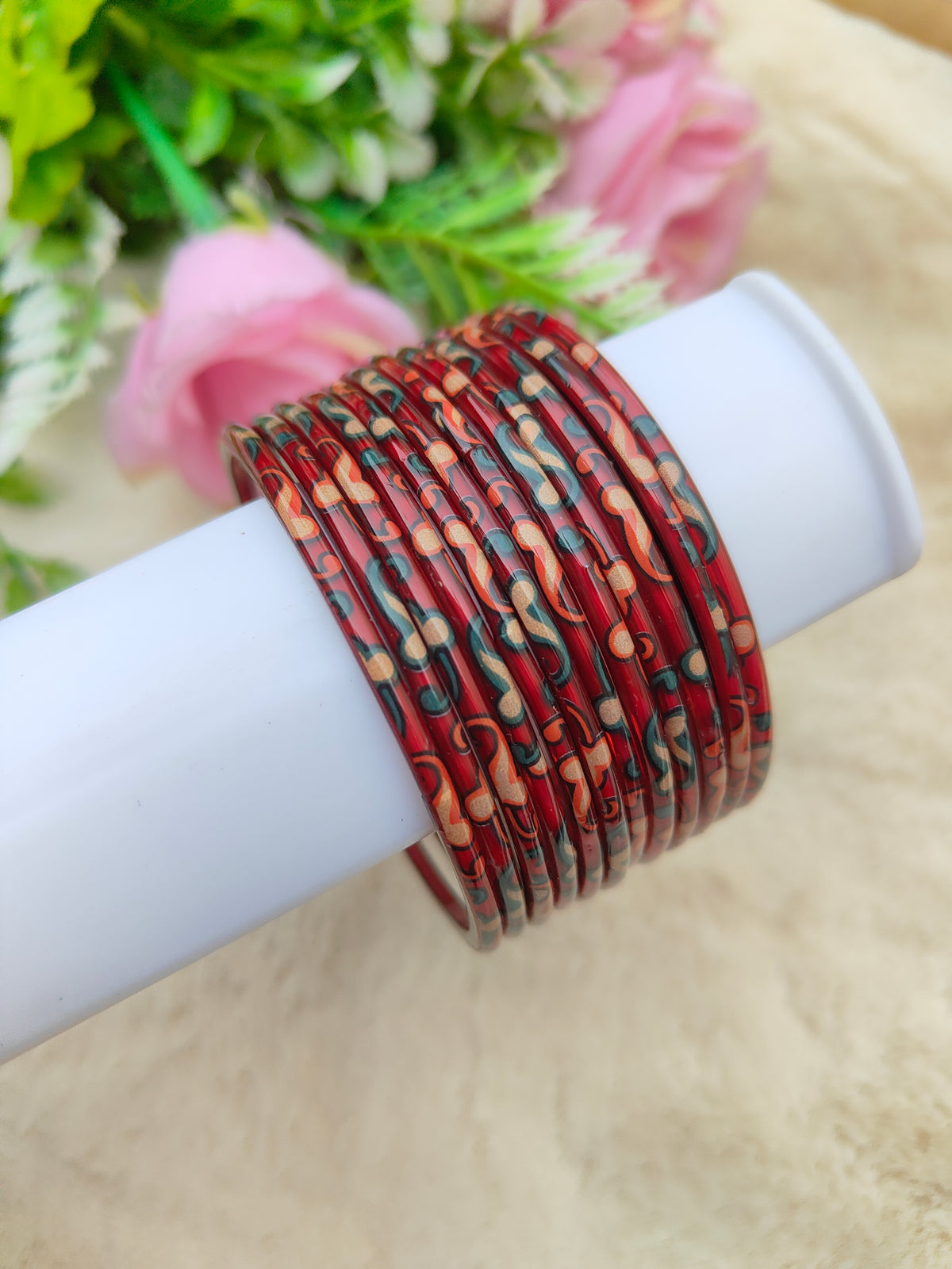Kalamkari Glass Bangles-Maroon Colour