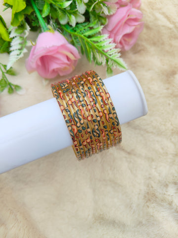 Kalamkari Glass Bangles-Golden Colour
