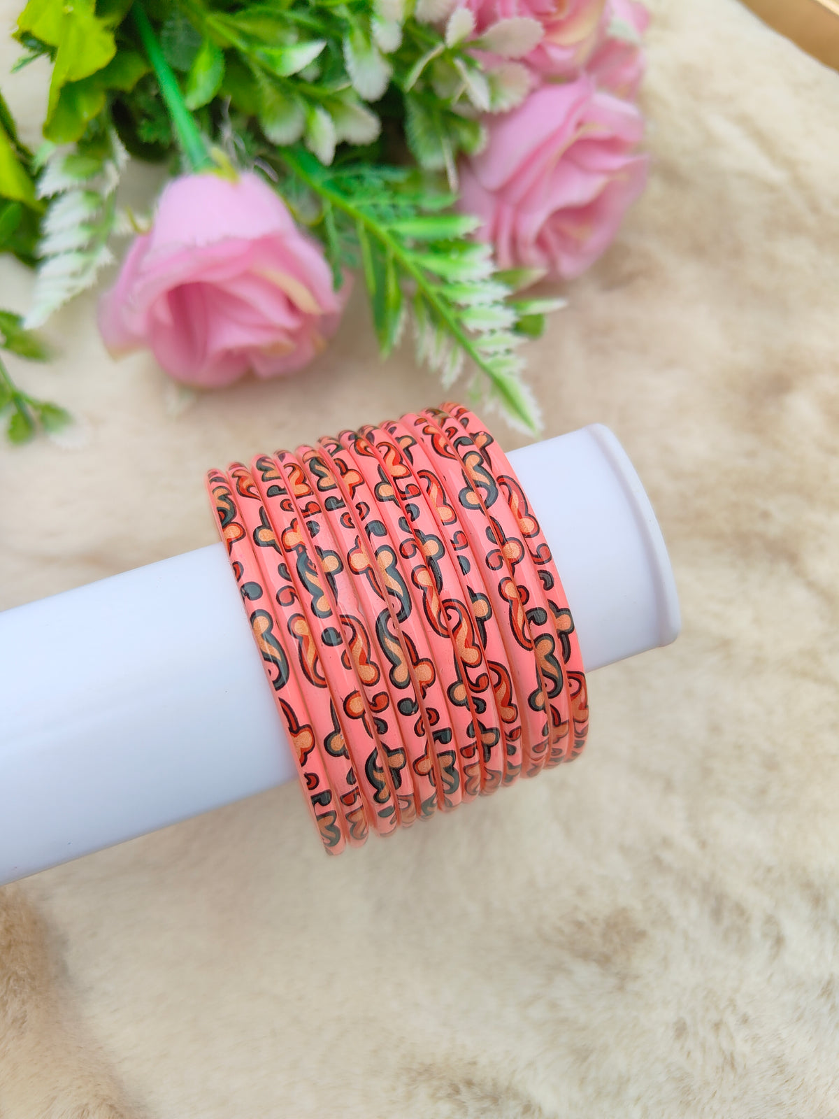 Kalamkari Glass Bangles-Baby Pink Colour