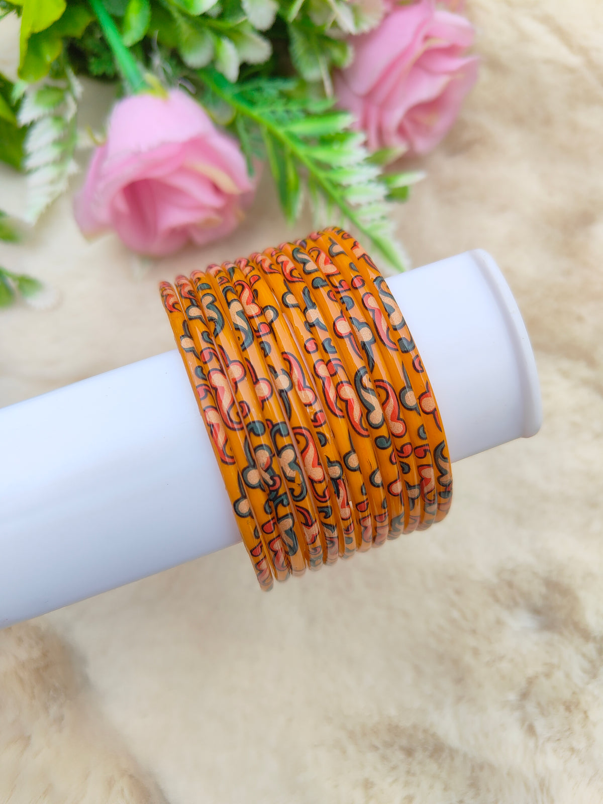 Kalamkari Glass Bangles-Yellow Colour