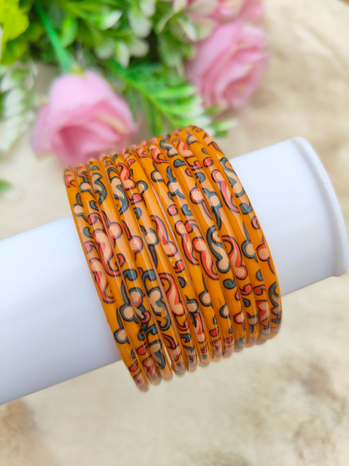 Kalamkari Glass Bangles-Yellow Colour