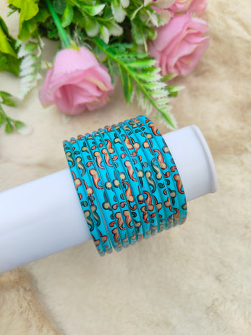 Kalamkari Glass Bangles-Sky Blue Colour