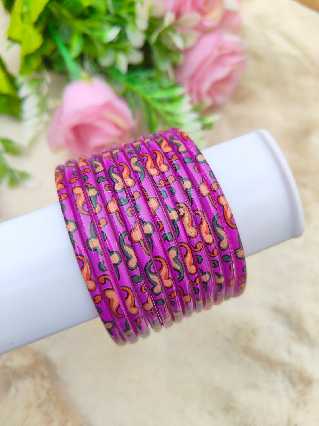Kalamkari Glass Bangles-Purple Colour
