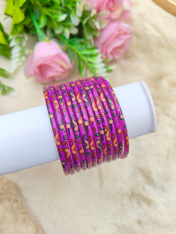 Kalamkari Glass Bangles-Purple Colour