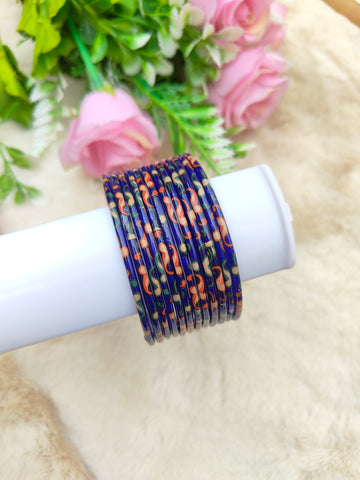 Kalamkari Glass Bangles- Navy Blue Colour