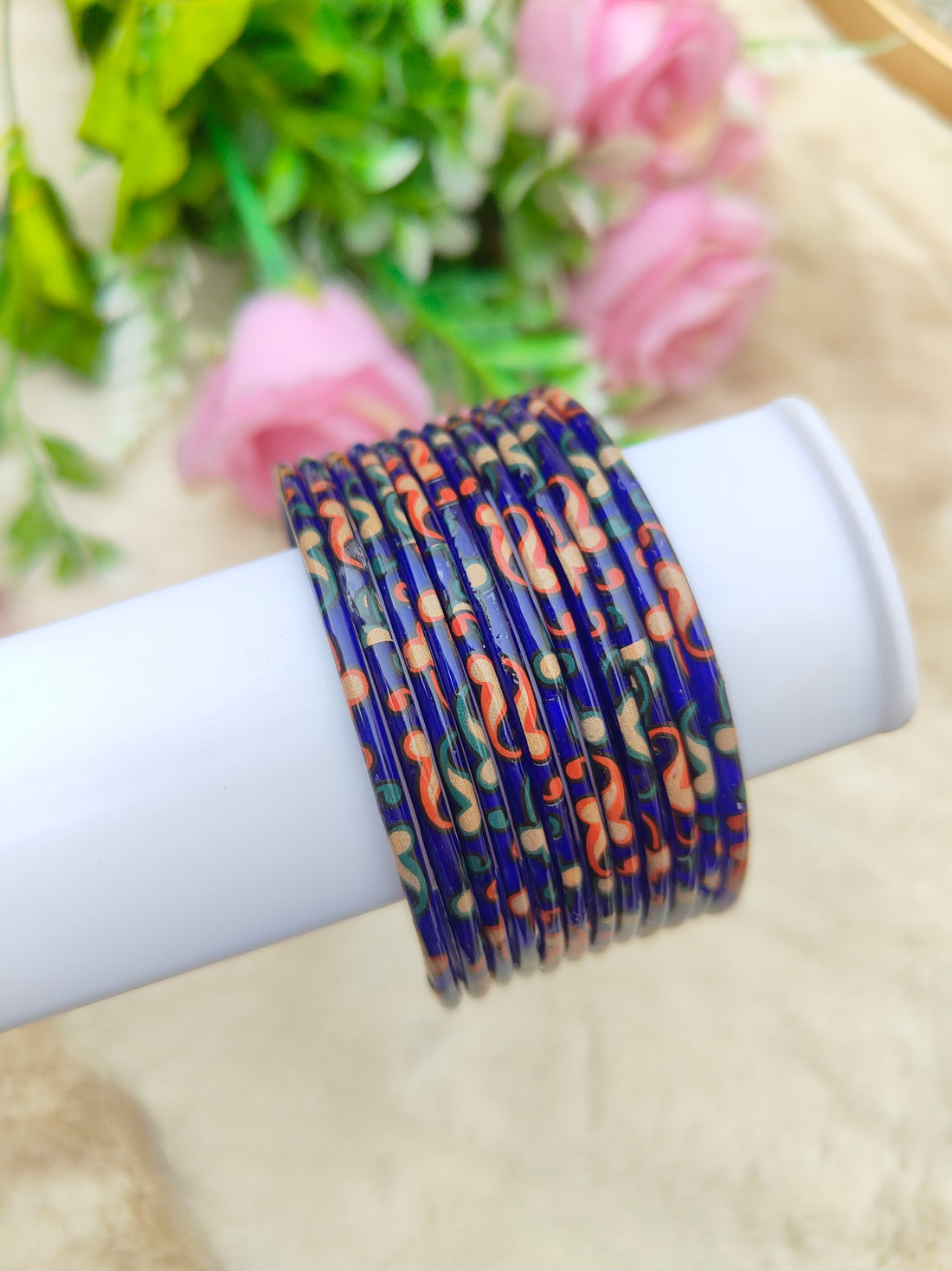 Kalamkari Glass Bangles- Navy Blue Colour