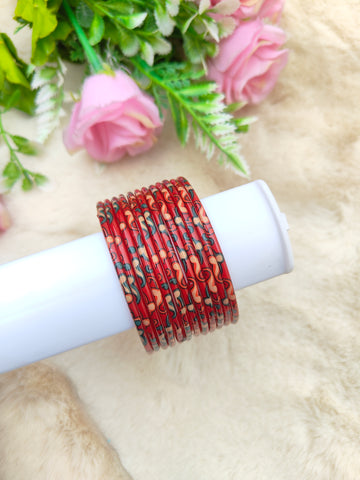 Kalamkari Glass Bangles-Red Colour